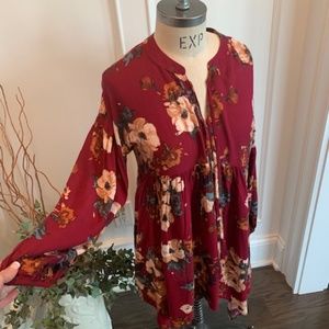 Alter'd State Women's Floral Babydoll Dress - Burgundy Floral, Sz Med